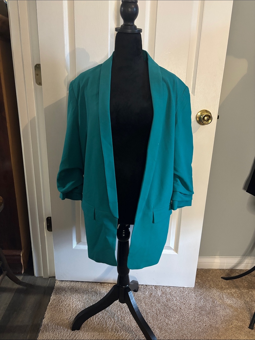 Teal Open-Front Draped Blazer